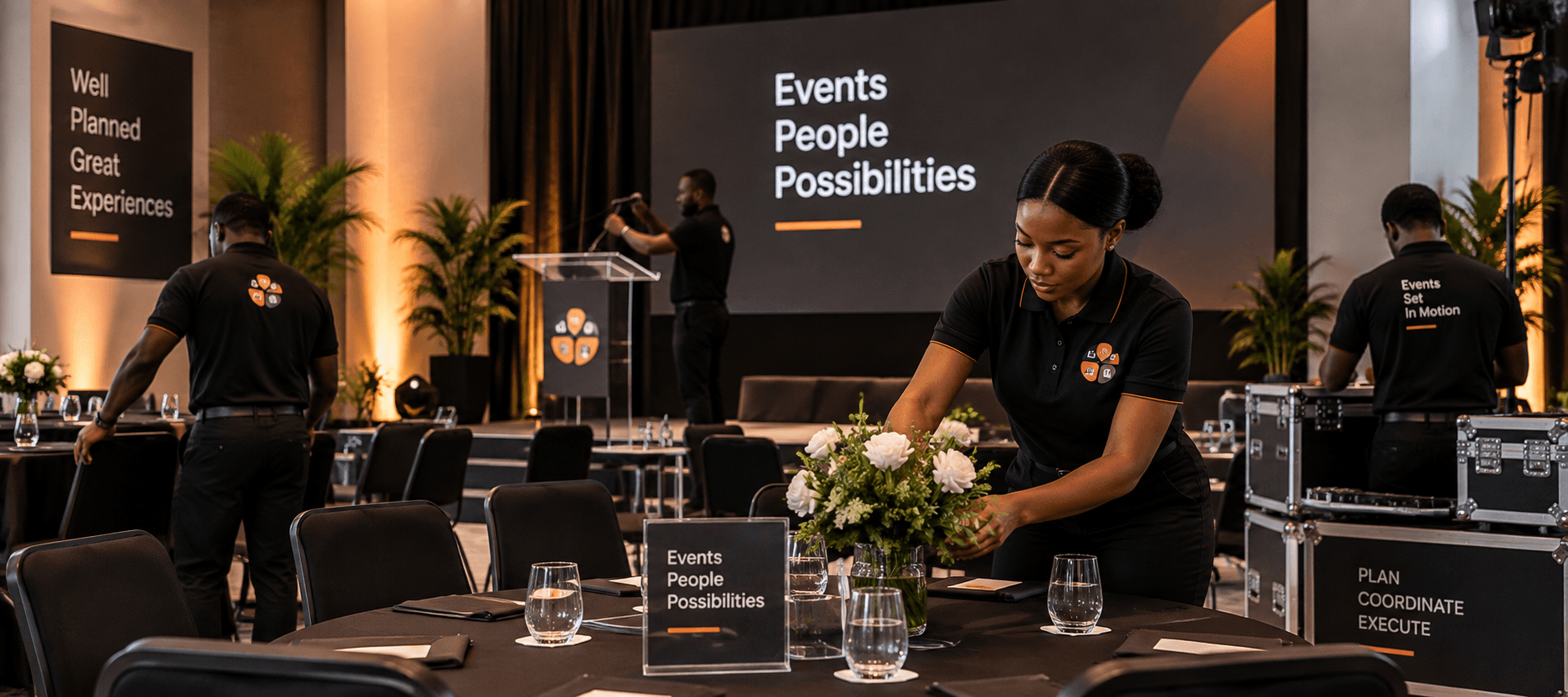 A Service Vault Ghana team setting up an event space