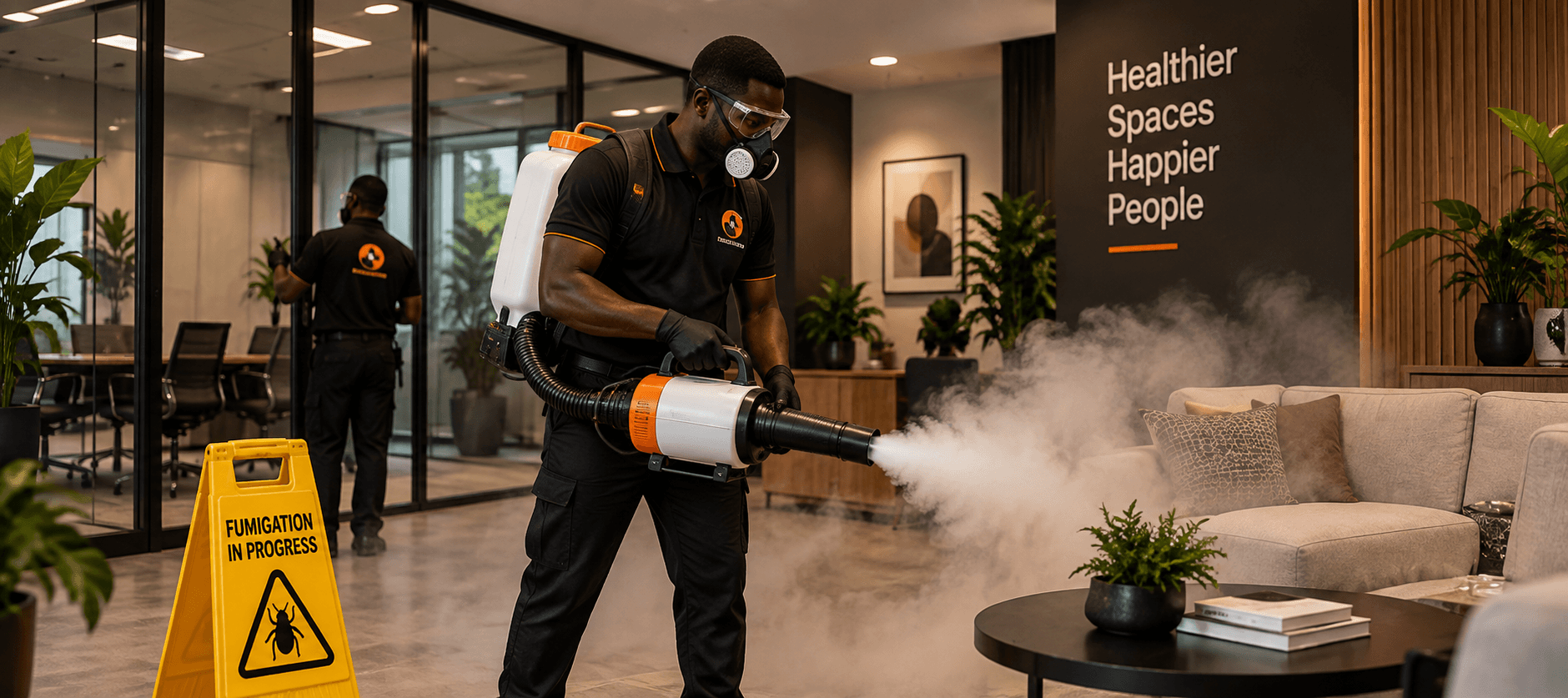 A Service Vault Ghana fumigation technician treating a property